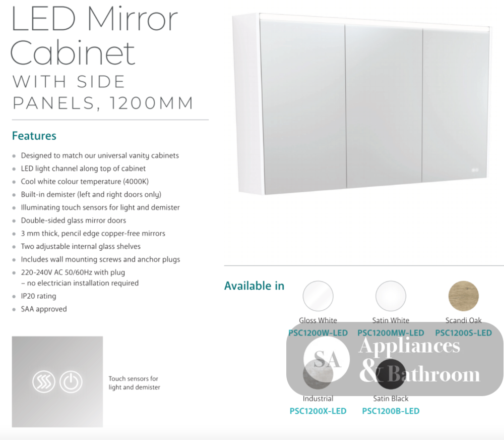 Fienza PSC1200S-LED 1200mm Mirror LED Cabinet Scandi Oak - Mirrors & Cabinets