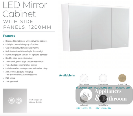 Fienza PSC1200S-LED 1200mm Mirror LED Cabinet Scandi Oak - Mirrors & Cabinets