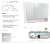 Fienza PSC1200SMW-LED 1200mm Mirror LED Cabinet with Undershelf Satin White - Mirrors & Cabinets