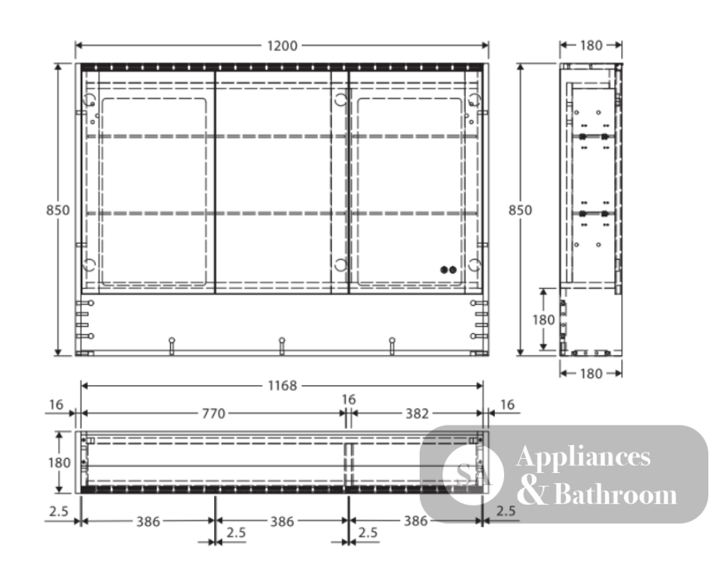 Fienza PSC1200SMW-LED 1200mm Mirror LED Cabinet with Undershelf Satin White - Mirrors & Cabinets