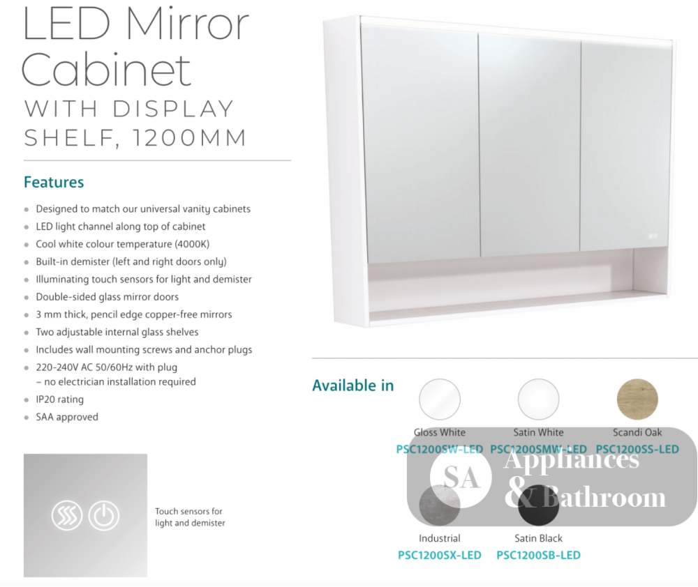 Fienza PSC1200SS-LED 1200mm Mirror LED Cabinet with Undershelf Scandi Oak - Mirrors & Cabinets