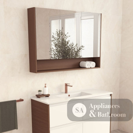 Fienza PSC1200SWA 1200 Mirror Cabinet with Display Shelf Walnut - Mirrors & Cabinets