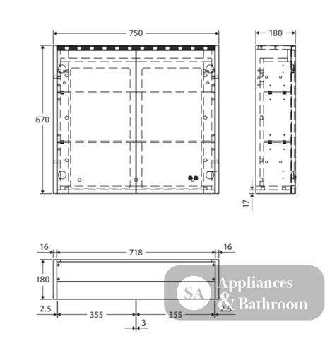 Fienza PSC750B-LED 750mm Mirror LED Cabinet Satin Black - Mirrors & Cabinets