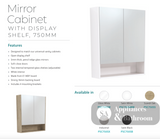 Fienza PSC750SMW 750mm Mirror Cabinet with Undershelf Satin White - Mirrors & Cabinets