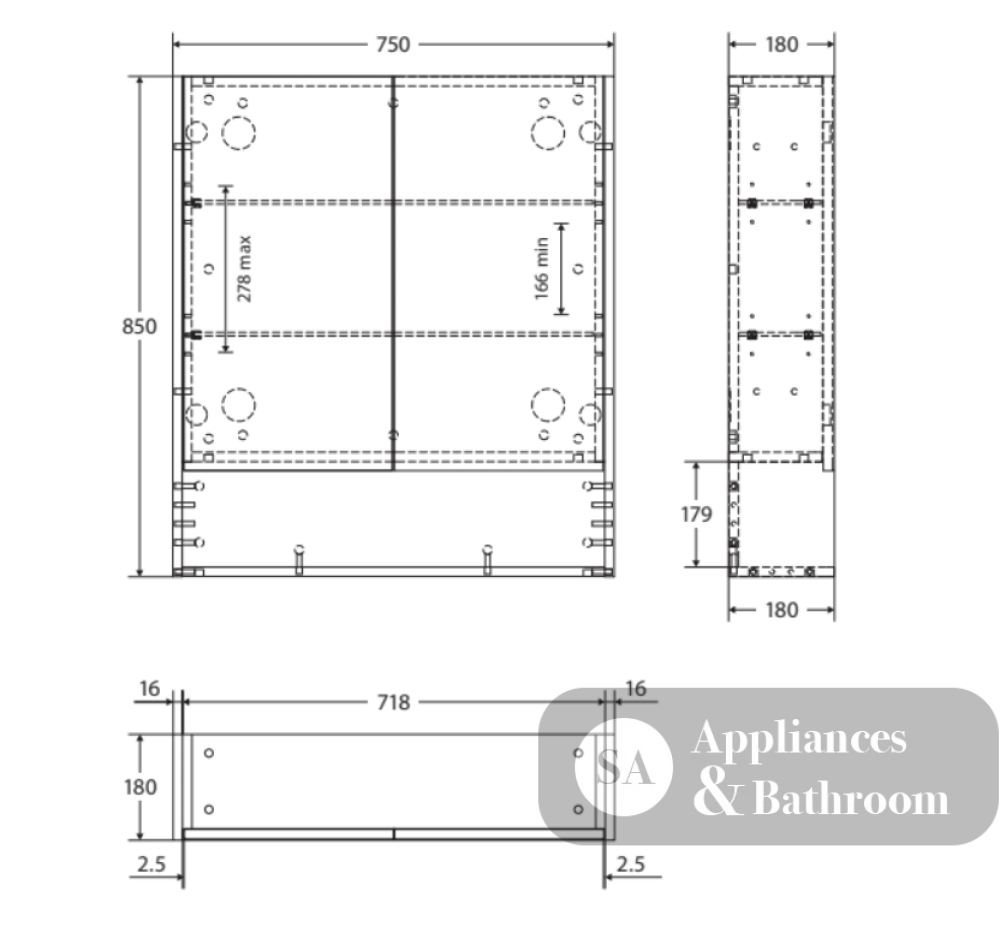 Fienza PSC750SMW 750mm Mirror Cabinet with Undershelf Satin White - Mirrors & Cabinets