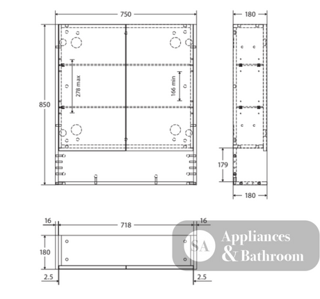 Fienza PSC750SMW 750mm Mirror Cabinet with Undershelf Satin White - Mirrors & Cabinets