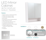 Fienza PSC750SMW-LED 750mm Mirror LED Cabinet with Undershelf Satin White - Mirrors & Cabinets