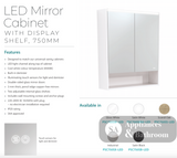 Fienza PSC750SW-LED 750mm Mirror LED Cabinet with Undershelf Gloss White - Mirrors & Cabinets