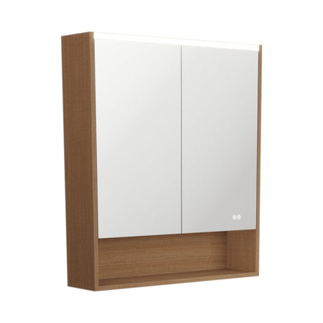 Fienza PSC750SWA-LED 750 LED Mirror Cabinet with Display Shelf Walnut - Mirrors & Cabinets