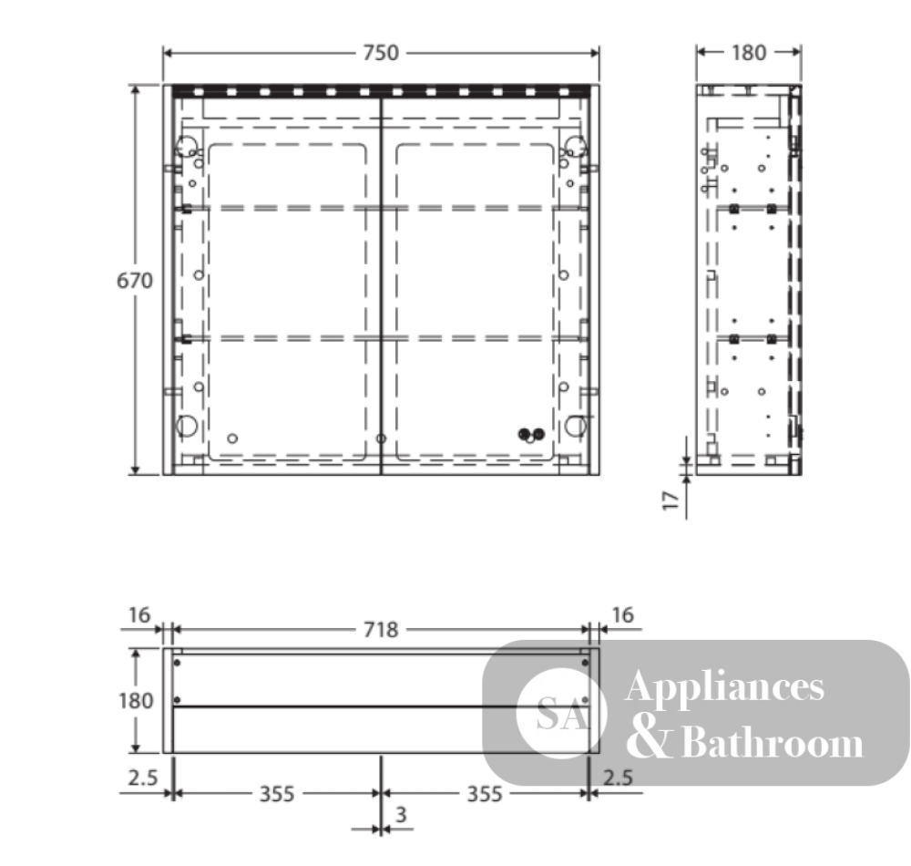 Fienza PSC750W-LED 750mm Mirror LED Cabinet Gloss White - Mirrors & Cabinets