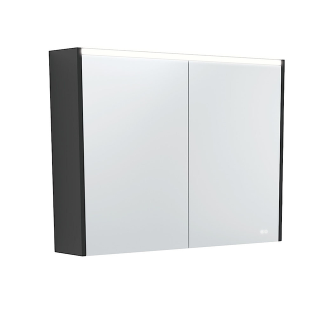 Fienza PSC900B-LED 900mm Mirror LED Cabinet Satin Black - Mirrors & Cabinets