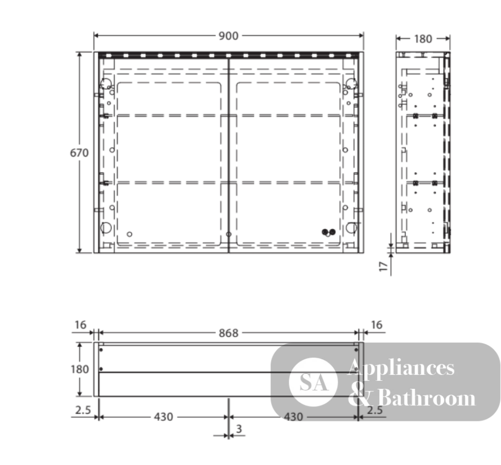 Fienza PSC900MW-LED 900mm Mirror LED Cabinet Satin White - Mirrors & Cabinets