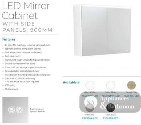 Fienza PSC900S-LED 900mm Mirror LED Cabinet Scandi Oak - Mirrors & Cabinets