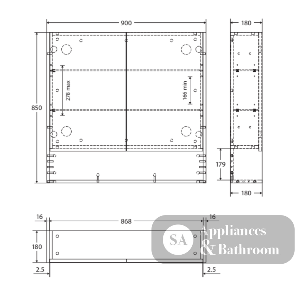 Fienza PSC900SMW Mirror Cabinet 900mm with Undershelf Satin White - Mirrors & Cabinets