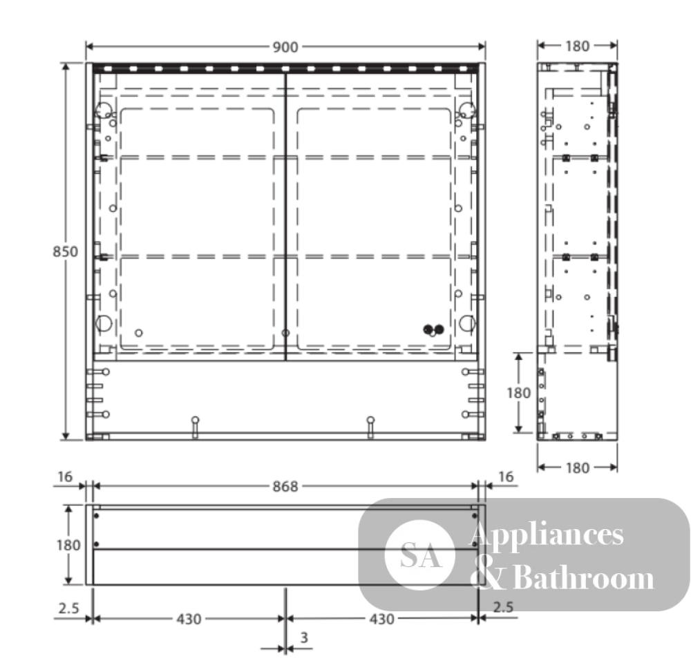 Fienza PSC900SW-LED 900mm Mirror LED Cabinet with Undershelf Gloss White - Mirrors & Cabinets