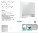 Fienza PSC900SW-LED 900mm Mirror LED Cabinet with Undershelf Gloss White - Mirrors & Cabinets