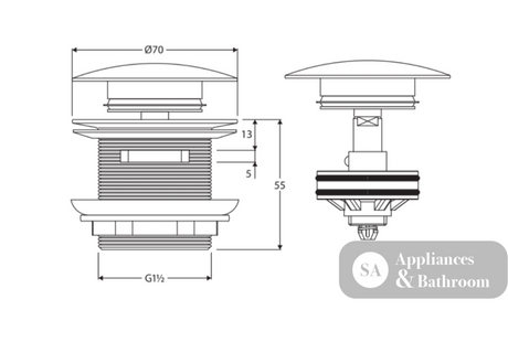 Fienza Pull-Out / Pop-up 40mm Bath Waste - Gunmetal Grey - Bath Pop up Waste