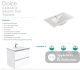 Fienza Quest Tcl75Q Manu 750Mm White Wall Hung Vanity Unit - Special Order Units
