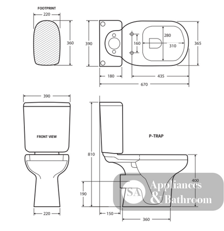 Fienza Rak 222722I Liwa Close-Coupled Suite P-Trap - Ivory - Closed Coupled Suites