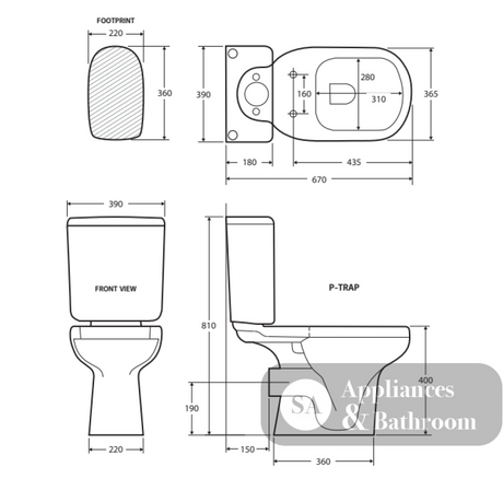 Fienza Rak Liwa Close-Coupled Suite P-Trap - White - Closed Coupled Suites
