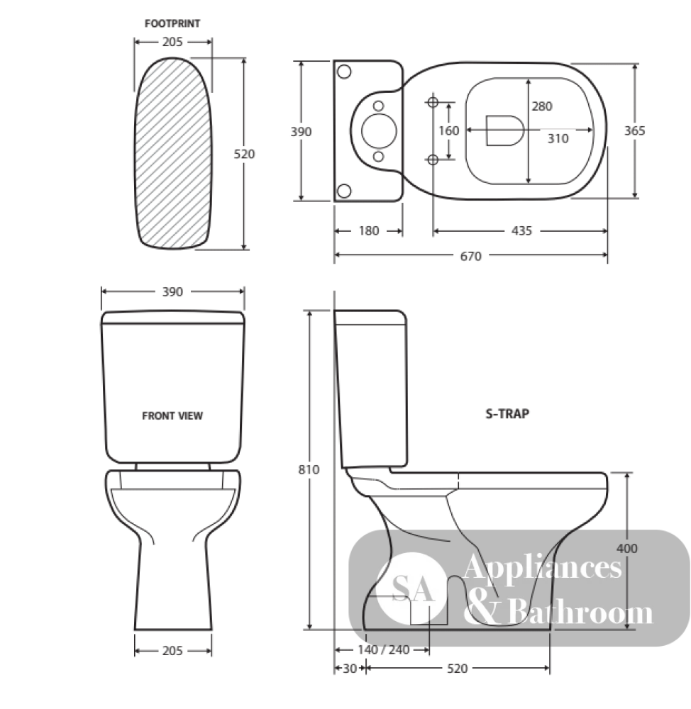 Fienza Rak Liwa Close-Coupled Suite S-Trap 140 - White - Closed Coupled Suites