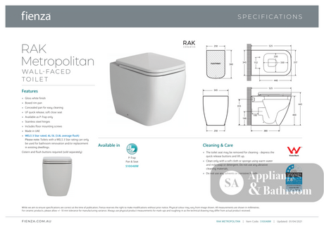 Fienza Rak Metropolitan Wall-Faced Suite - Wall Faced Suite