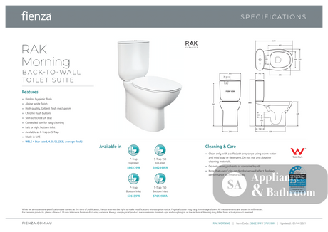 Fienza Rak Morning Back-to-Wall Suite Bottom Inlet - White - Back to Wall Suites