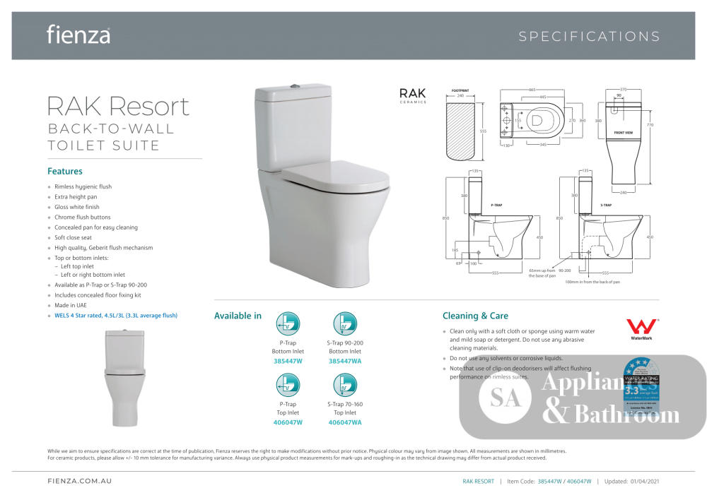 Fienza Rak Resort Back-to-Wall Suite Bottom Inlet - Back to Wall Suites