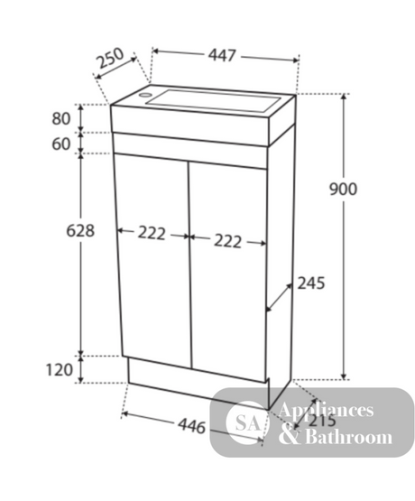Fienza Ralph 4525Kw 450Mm White Vanity Unit On Kickboard - Special Order Units