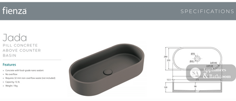 Fienza RB013 Jada Pill Concrete Above Counter Basin Warm Grey - Basins