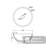 Fienza RB074 Alba Round Concrete Above Counter Basin Warm Grey - Basins