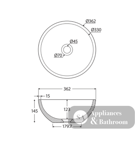 Fienza RB074 Alba Round Concrete Above Counter Basin Warm Grey - Basins