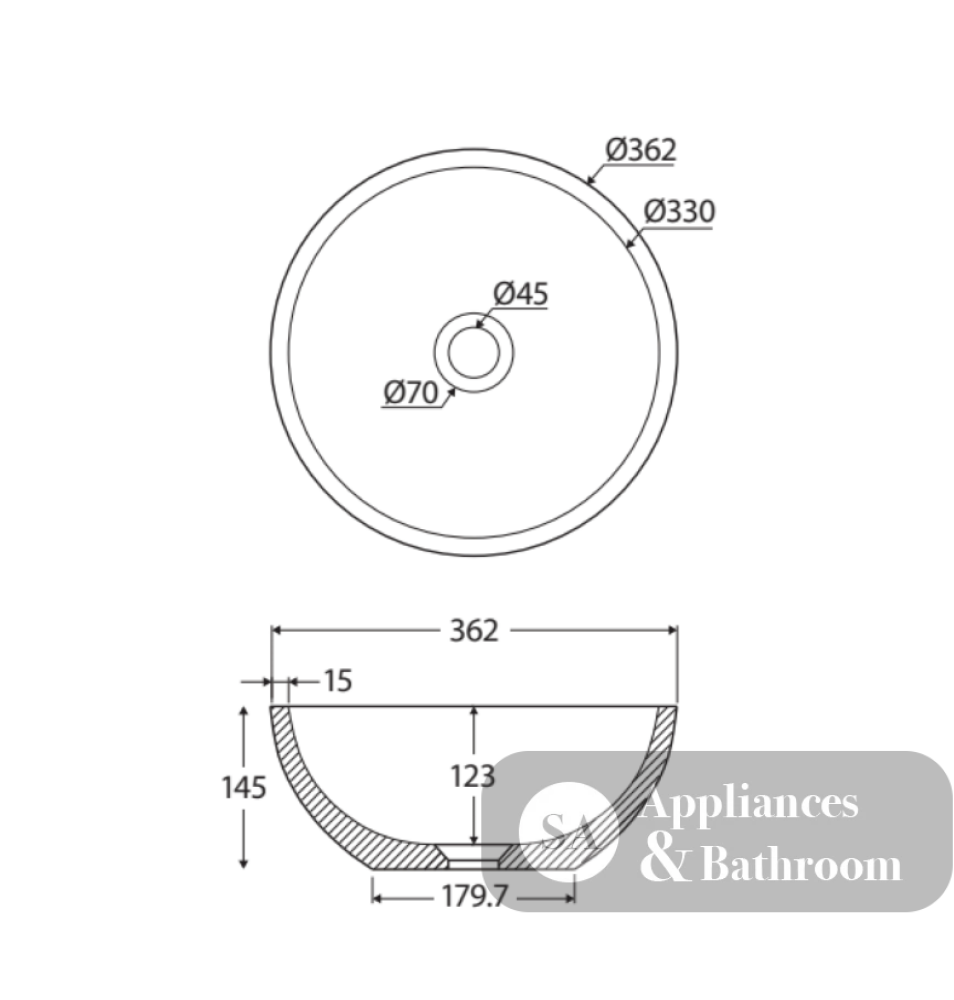 Fienza RB074TU Alba Round Concrete Above Counter Basin Tuscan - Basins