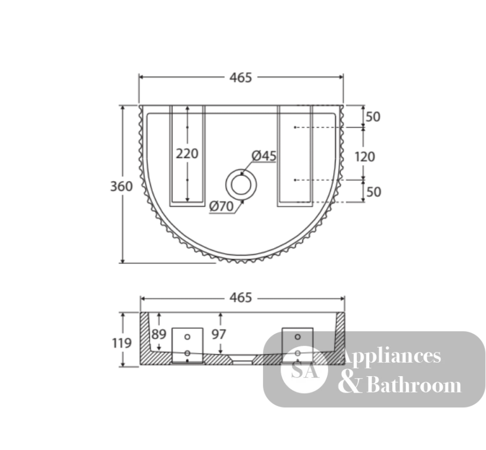 Fienza RB078SG Valentina Fluted Arch Concrete Wall Basin Sage - Basins
