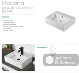 Fienza RB07N Modena Above Counter Basin 1 Tap Hole White Gloss - Basins