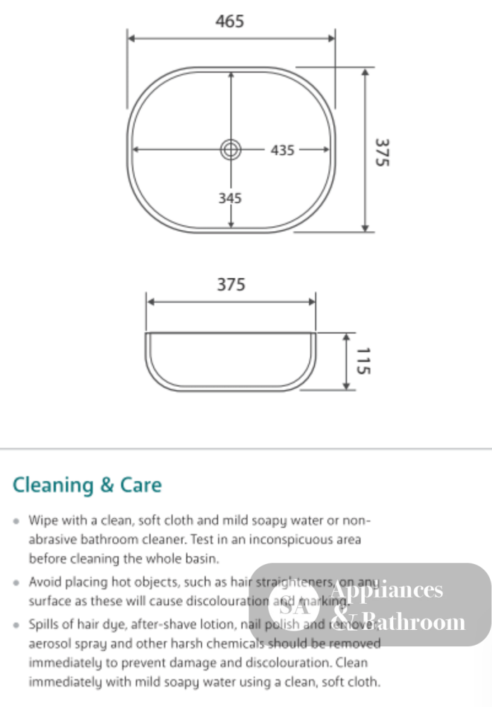Fienza RB185MW Koko 465mm Above Counter Basin Matte White - Basins