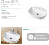Fienza RB2202 Chica 500mm Above Counter Ceramic Basin White - Basins