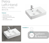 Fienza RB2223L Petra Wall Hung 1 Tap Hole Basin Left Hand White - Basins