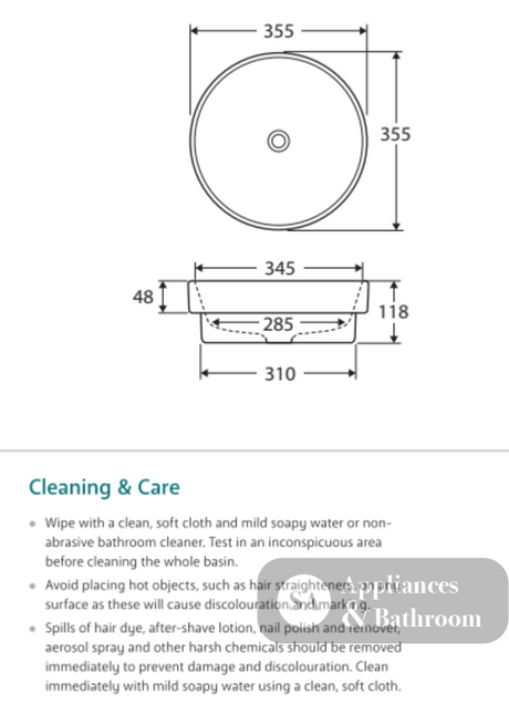 Fienza RB3134D Reba Semi Inset Ceramic Basin White - Basins