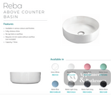 Fienza RB3134W Reba Above Counter Ceramic Basin Matte White - Basins