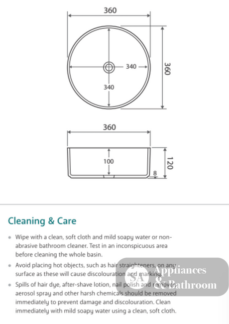 Fienza RB3134W Reba Above Counter Ceramic Basin Matte White - Basins