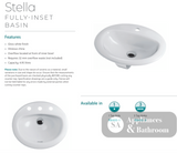 Fienza RB405-1 Stella Inset Basin 1 Tap Hole White - Basins