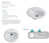 Fienza RB405-3 Stella Inset Basin 3 Tap Holes White - Basins