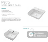 Fienza RB4063 Petra 1 Tap Hole Semi Inset Basin White - Basins