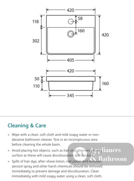 Fienza RB4063 Petra 1 Tap Hole Semi Inset Basin White - Basins