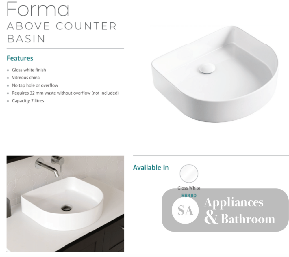 Fienza RB480 Forma Above Counter Basin White - Basins