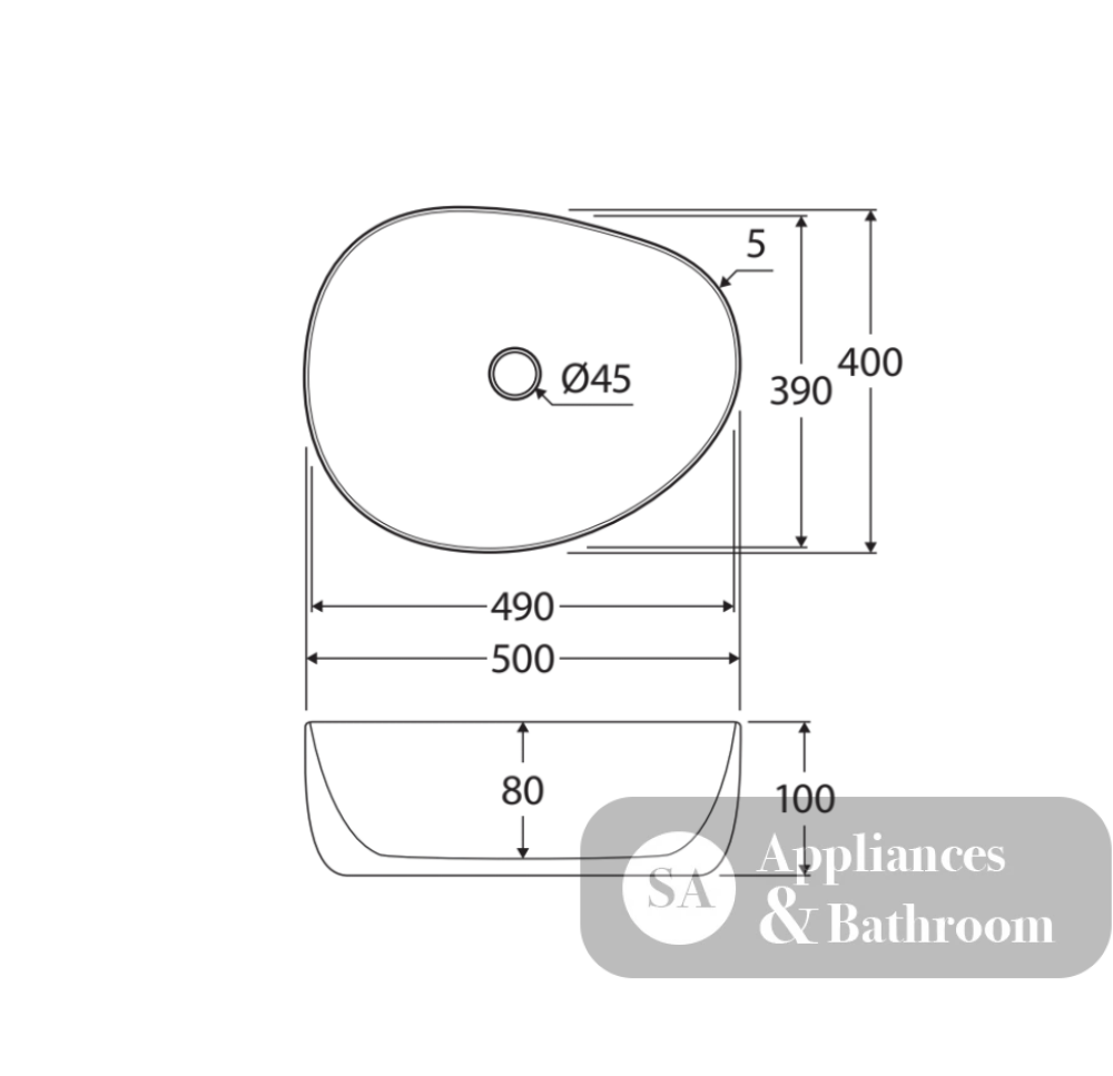Fienza RB487W Pebble Medium Above Counter Basin Matte White - Basins