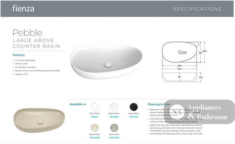 Fienza RB489MG Pebble Large Above Counter Basin Matte Olive - Basins