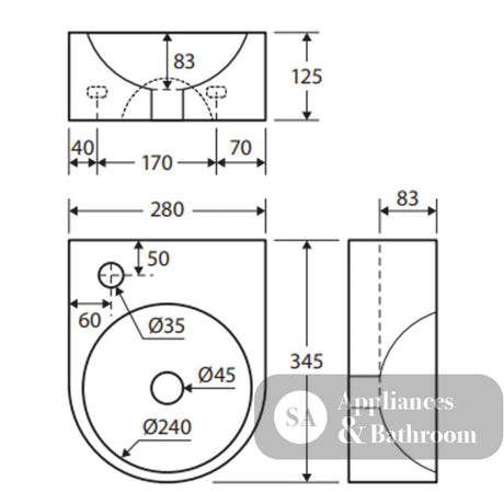 Fienza RB5008 Junior Wall Basin - Basins