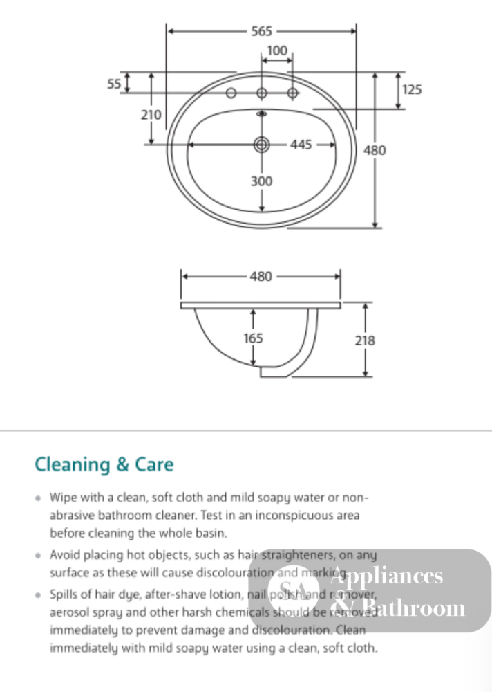 Fienza RB506A Inset Lacy Basin 1 Tap Hole White - Basins